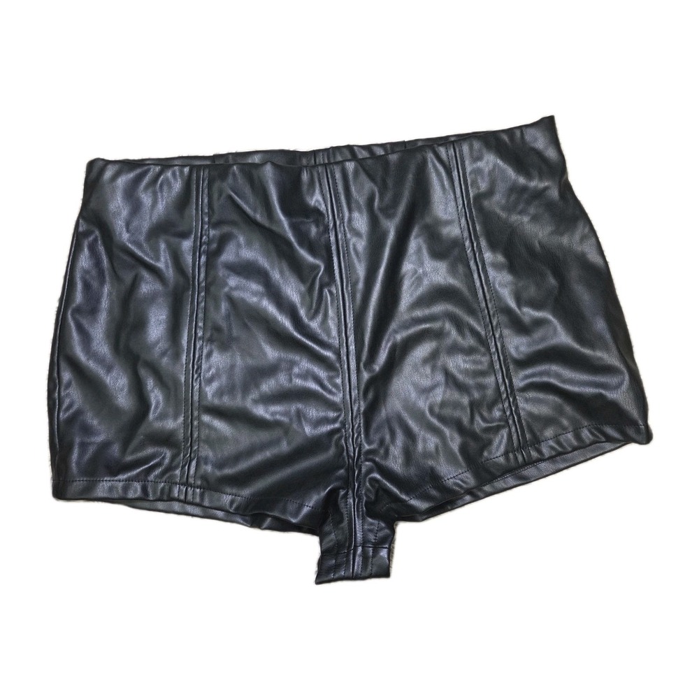 Jolie & Joy Faux Leather Shorts Women's XL Black High Waist‎ Elastic Waist Biker